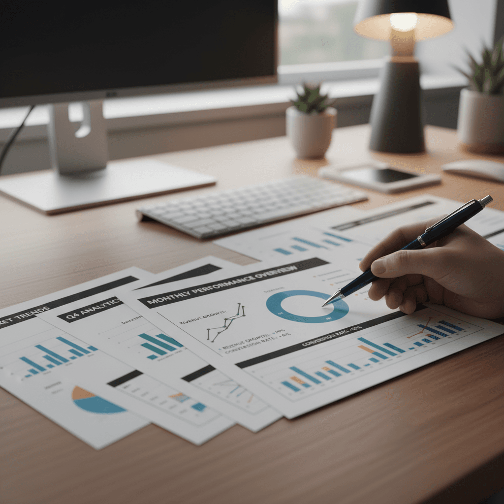 Monthly analytics report showing performance metrics and growth